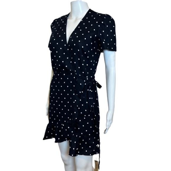 Reformation Mini Wrap Dress Womens S Linen Polka Dot USA Made Cottagecore Preppy - Picture 7 of 16